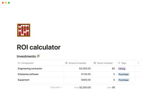Notion Template Gallery – ROI calculator