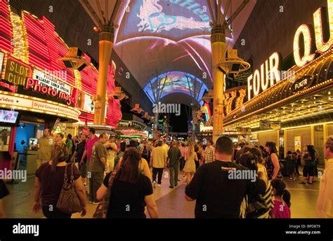 People enjoying the Las Vegas nightlife downtown on Fremont Street, Las ...