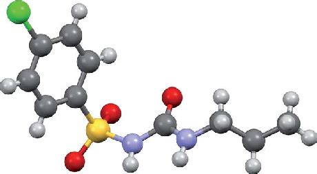 Molecular structure of chlorpropamide. Carbon atoms -grey, hydrogens ...