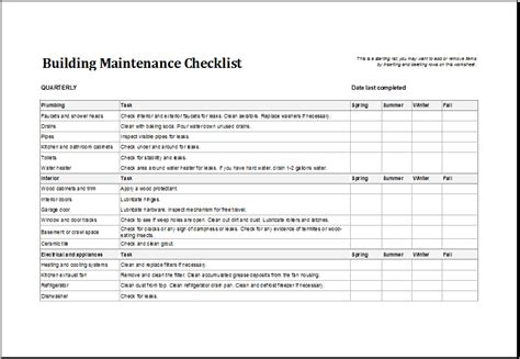 7+ Facility Maintenance Checklist Templates - Excel Templates