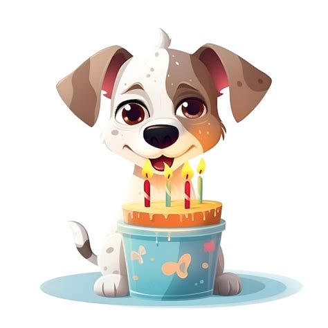 Premium AI Image | Cute cartoon dog with birthday cake Vector illustration isolated on white ...