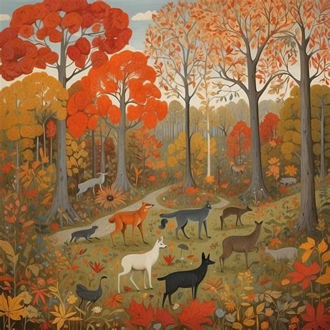 Whimsical Fall Forest Animals Art Free Stock Photo - Public Domain Pictures