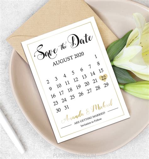 Editable Calendar Save the Date Template, Save the Date Cards, Modern Save the Date Template ...