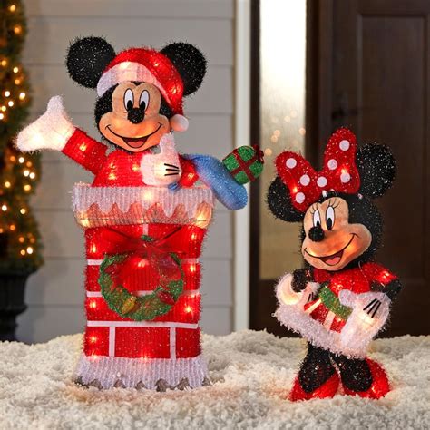 Disney 3D Holiday Lighted Tinsel Sculpture-Mickey Minnie Chimney Scene-Disney (Lowe's) in the ...