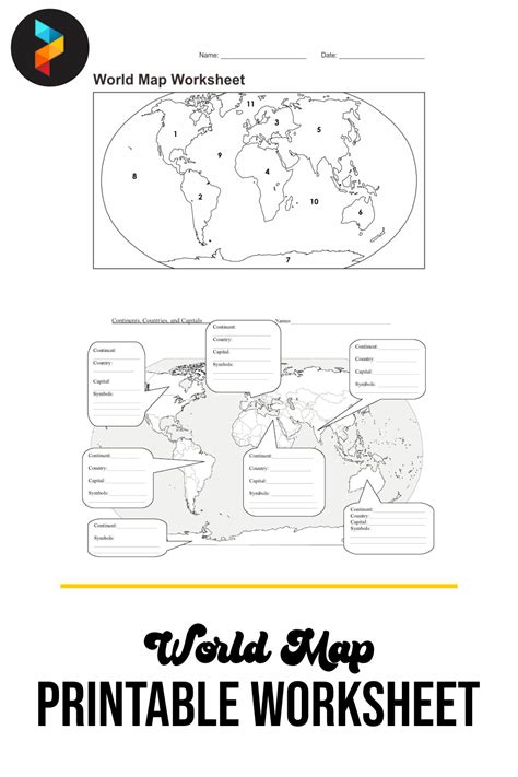 World Map Printable Worksheet | Map worksheets, World map printable, Free printable world map