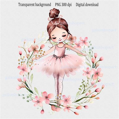 Pink Tutu Baby Ballerina in Floral Wreath PNG, Watercolor Sublimation Design, New Baby Shower ...