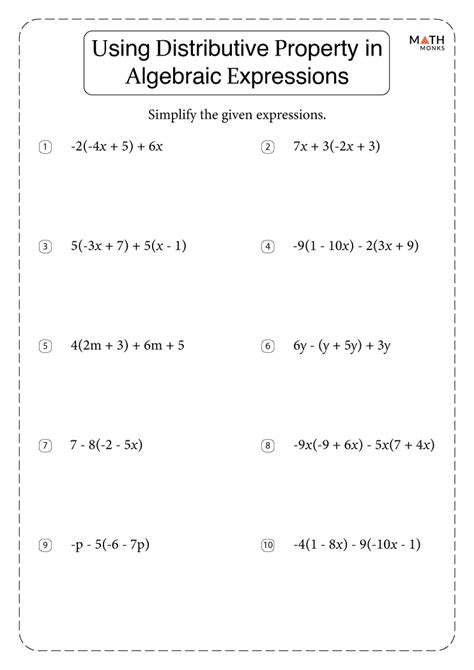 Distributive Property Worksheets with Answer Key