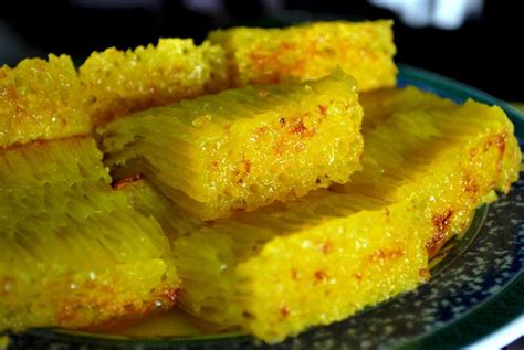 Bika ambon, is a traditional steamed cake made from rice flour, coconut milk and sugar, filled ...