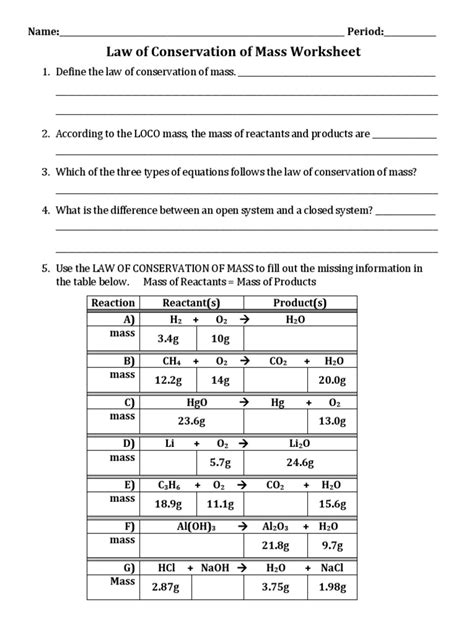 Conservation Of Mass Worksheet – Zip Worksheet