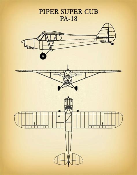 Piper Super Cub PA-18 Drawing Piper Cub Poster, Piper Cub Blueprint ...