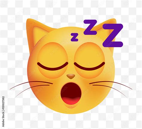 Cute Sleeping Emoticon Cat on White Background. Isolated Vector ...