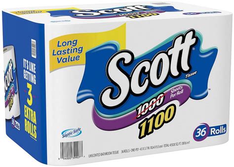 Scott Unscented Bathroom Tissue Bonus Pack, 1100 sheets, 1-ply, 36 rol — Goisco.com