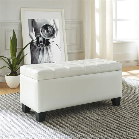 Faux Leather Storage Ottoman, White - Walmart.com