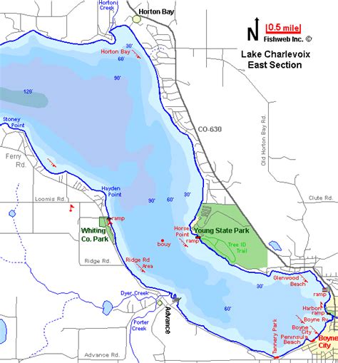 East Arm Lake Charlevoix Lake Map Charlevoix County Michigan Fishing ...