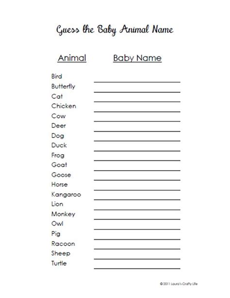 Free Baby Shower Printables | Free baby stuff, Baby animal name game, Baby animal names