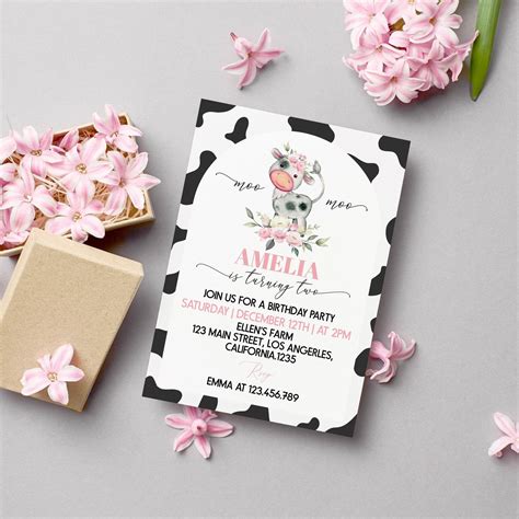 EDITABLE Moo Moo I'm Two Invitation Cow Birthday - Etsy