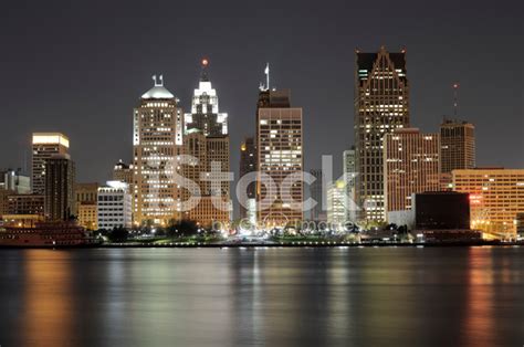 Detroit Skyline At Night Stock Photo | Royalty-Free | FreeImages