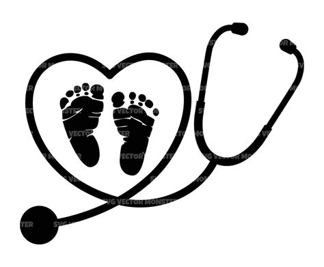 Baby Footprint in Heart Stethoscope Svg, Labor and Delivery Nurse Svg. Vector Cut File Cricut ...