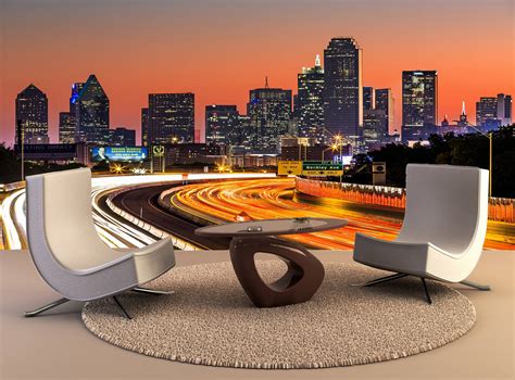 Download Chairs And Dallas Skyline View Wallpaper | Wallpapers.com