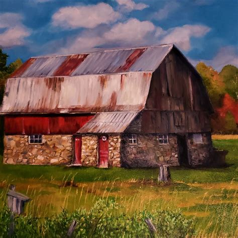 Red Stone Farm - Original Oil Frame or Unframed | Stone farms, Red ...