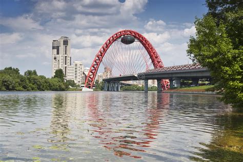 Panorama of Moscow with the Red Bridge through Moscow-river Stock Photo ...