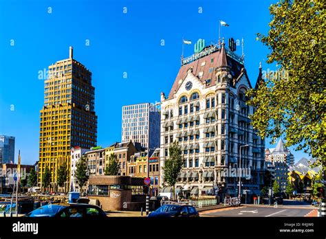 Historic buildings and Modern High Rise buildings in the city of Rotterdam at the Oude Haven ...