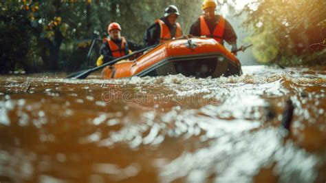 Emergency Response Team in Floodwaters. Photo Highlights the Urgency ...