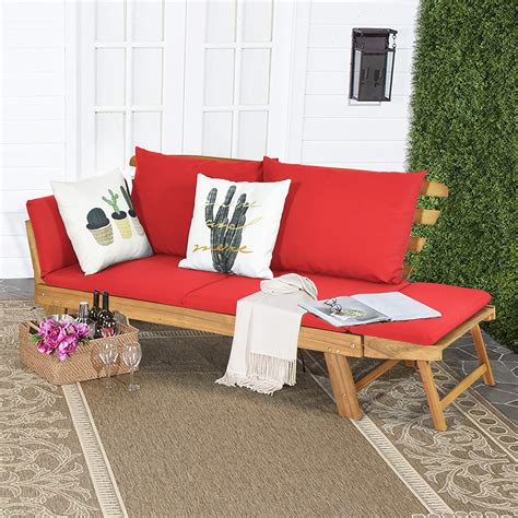 Costway Patio Convertible Sofa Daybed Solid Wood Adjustable Furniture ...