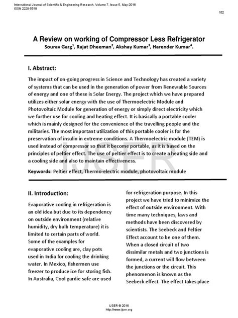 A Review On Working of Compressor Less Refrigerator | PDF ...