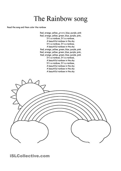 The rainbow song | Rainbow songs, Kindergarten worksheets printable, Kindergarten worksheets