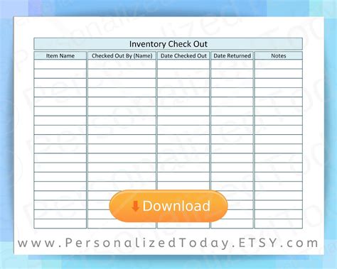 "Printable Instant Digital Download PDF Inventory Sign-out and Check In Form Includes columns ...