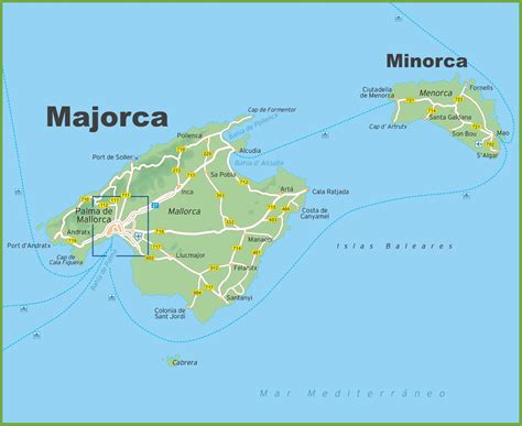 Map of Majorca and Minorca