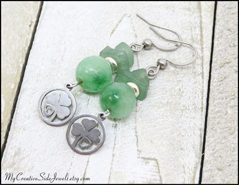 four leaf clover earrings with green glass beads