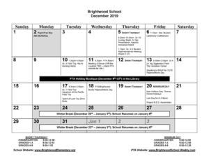 December Calendar and Newsletter | Brightwood Elementary School