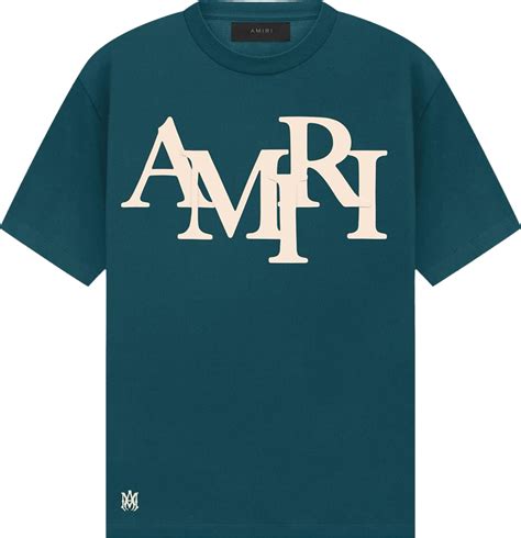 Buy Amiri Staggered Logo Tee 'Rain Forest' - PS24MJL015 RAIN | GOAT