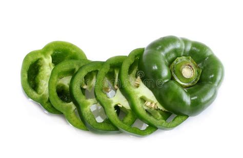 Green Pepper Slices On White Background Stock Image - Image of garden ...