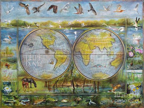 Danube Delta Map.Delta Map painted on leather. Original map.One of a ...