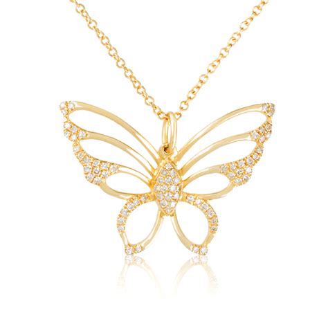 14K Gold and Diamond Butterfly Pendant Necklace - Walmart.com