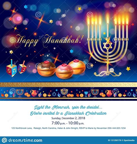 Happy Hanukkah Greeting Card, Menorah, Chanuka, Dreidel, Hanuka ...