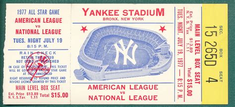 Lot Detail - 1977 MLB All Star Game Ticket Stub, Yankee Stadium