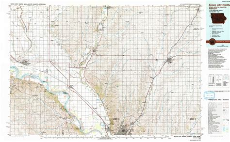 Sioux City North topographical map 1:100,000, Iowa, USA