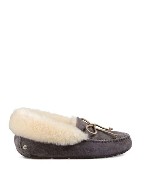 UGG Suede Alena Faux Fur Cuff Slippers in Black - Lyst