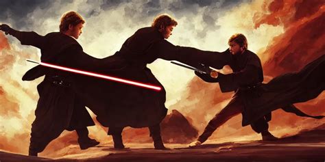 painting of anakin skywalker and obi wan kenobi duel, | Stable Diffusion