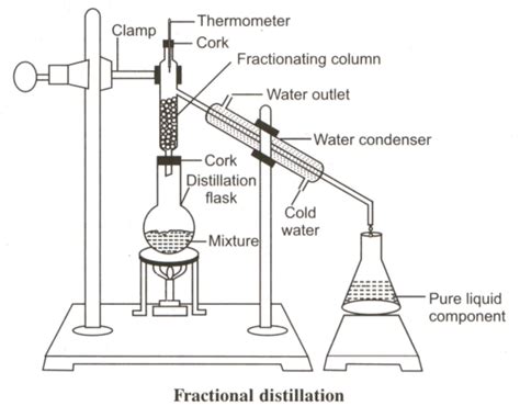 Draw a labelled diagram showing the process of fractional distillation