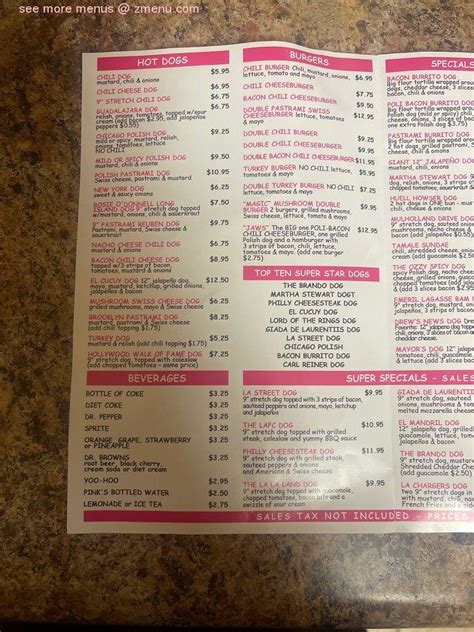 Online Menu of Pinks Hot Dogs Restaurant, Fontana, California, 92335 ...