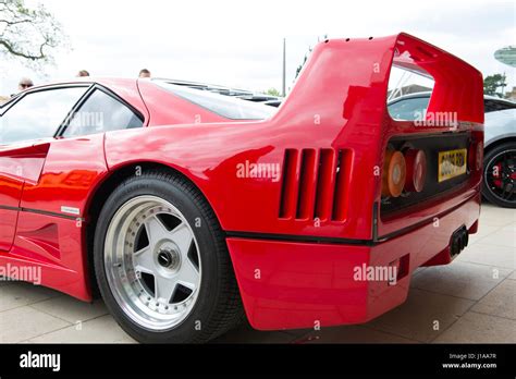 A view of the rear spoiler of the iconic Ferrari F40 supercar which was ...