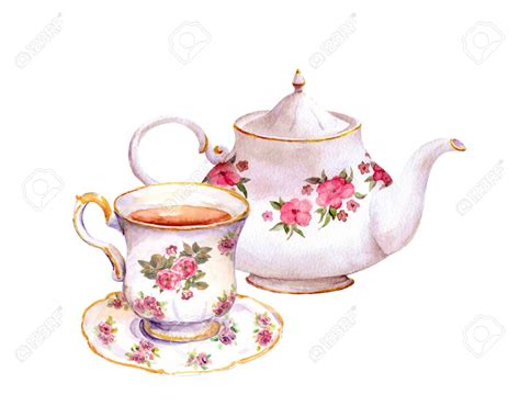 Tea Cup And Teapot With Flowers Design. Watercolor Stock Photo, Picture And Royalty Free Image ...