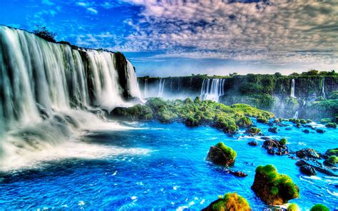 Bright blue falls, pretty, water, waterfall, nature, tropical, blue, HD wallpaper | Peakpx