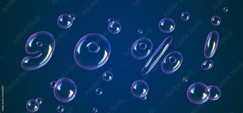 Bubbles font number 9, 0, %, ! in the air or water. Realistic 3D rendering typography for your ...