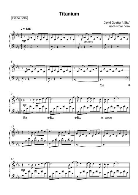 David Guetta, Sia - Titanium sheet music for piano download | Piano.Solo SKU PSO0011428 at